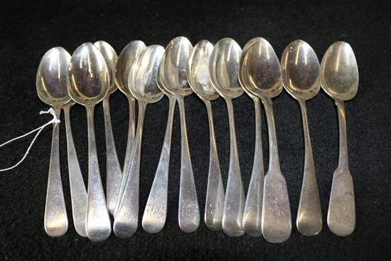 9 GIII silver tablespoons, 5 similar Edwardian spoons